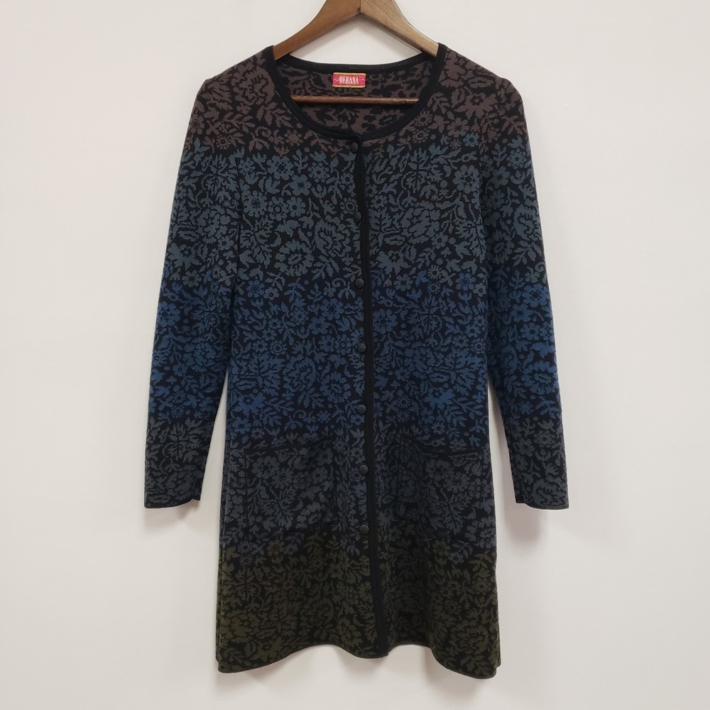 Oleana Womens Long Button Front‎ Merino Wool Silk Cardigan Size S Ombre Artsy
